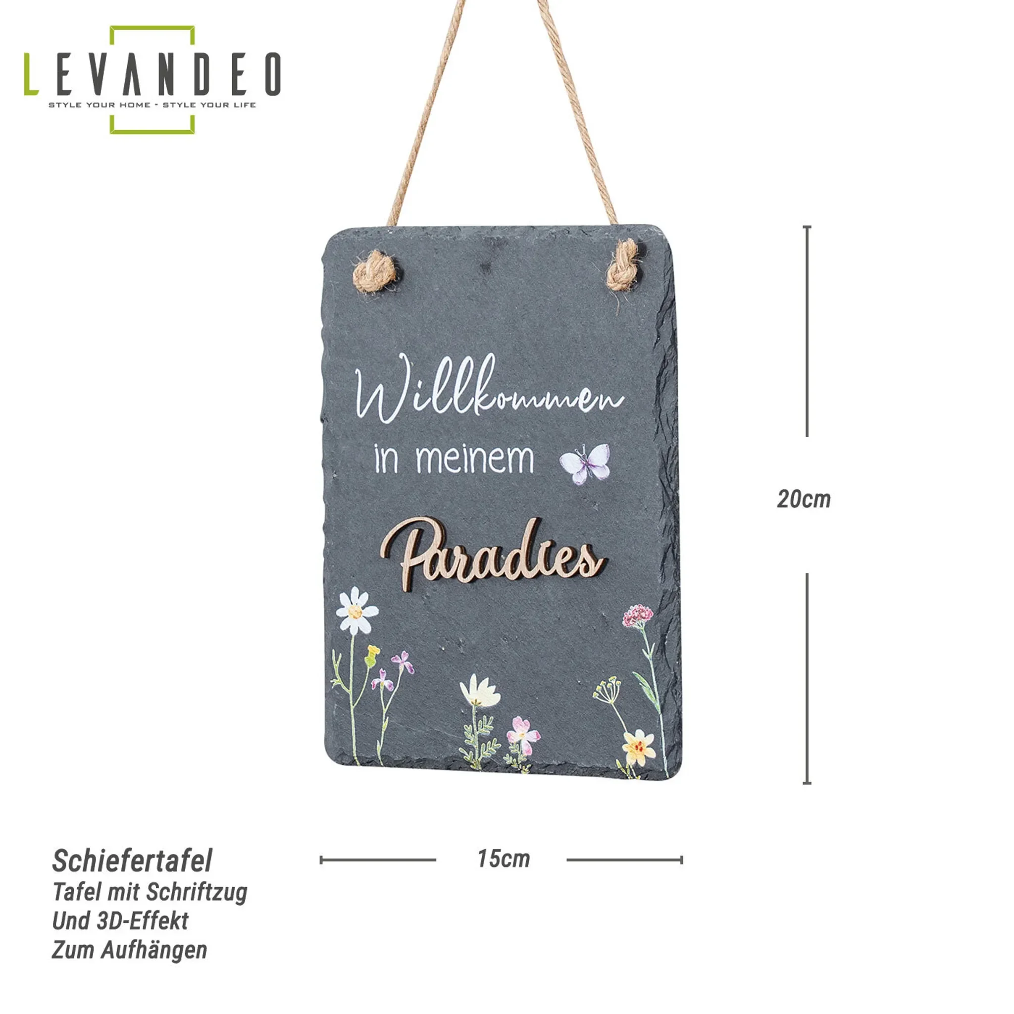 Schiefertafel „Willkommen in meinem Paradies“ – 15 × 20 cm
